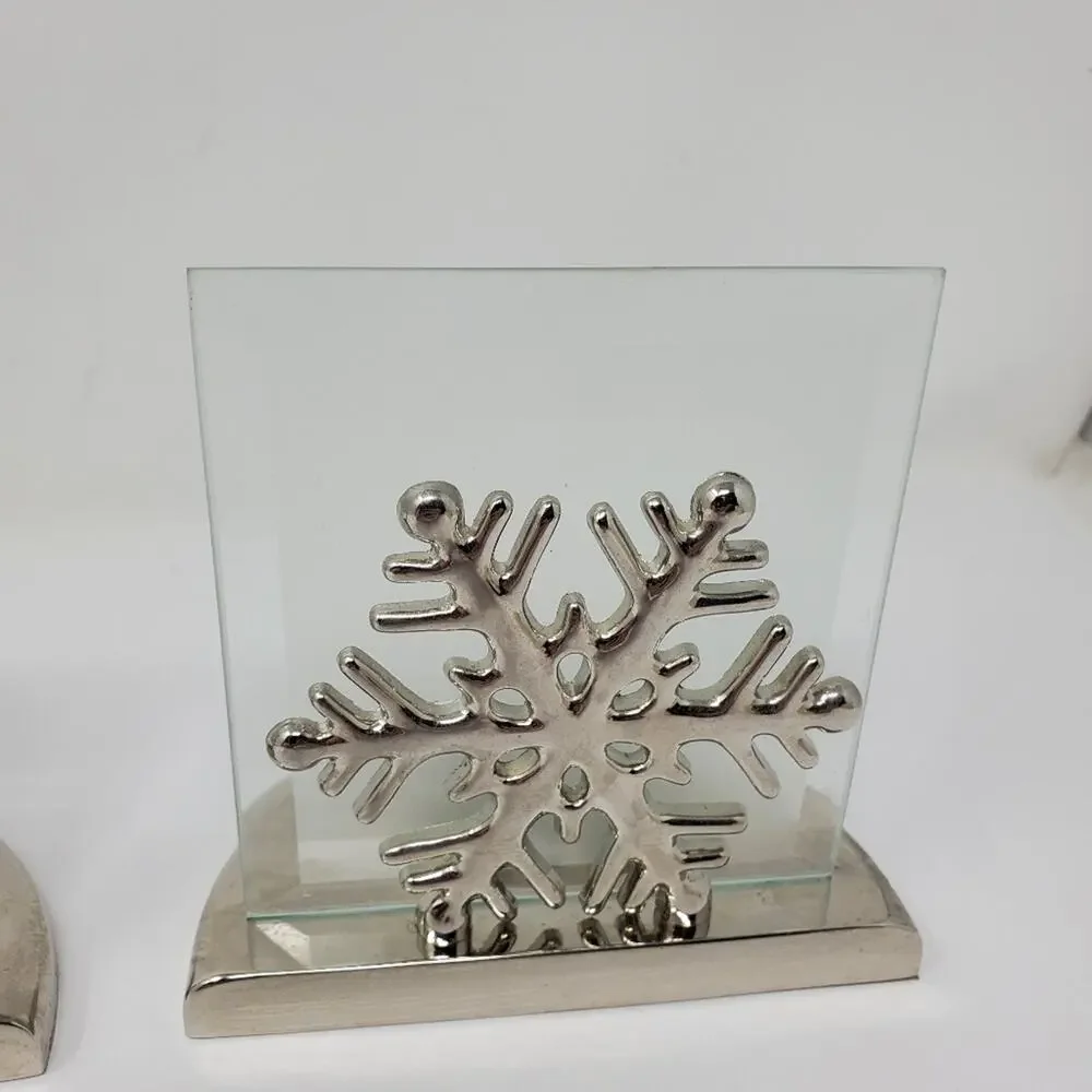 Vintage Silver and Glass Christmas themed Candle holders 5